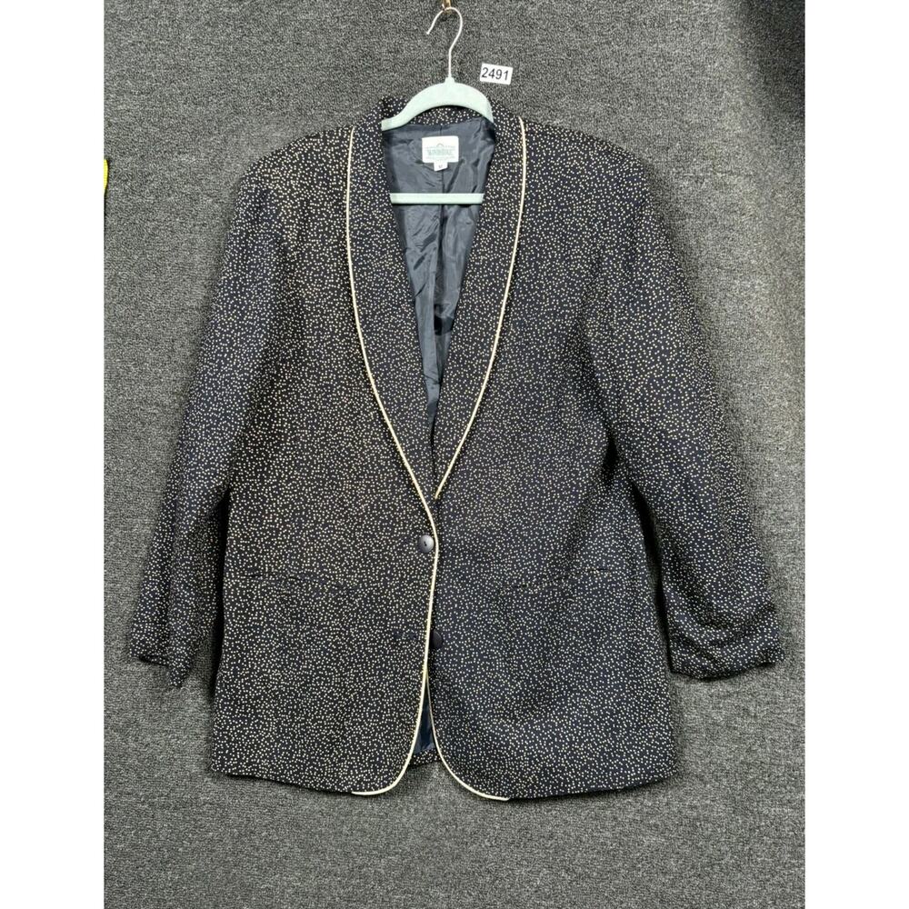 VTG Windridge Blazer Jacket Womens 12 Dots Indigo Ribbed Textured Two Buttons